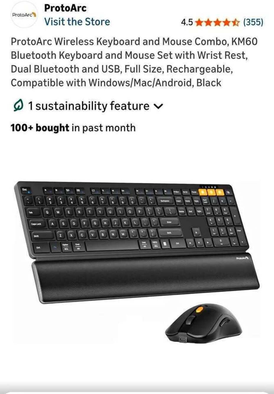 ProtoArc Wireless Keyboard and Mouse Combo, KM60 Bluetooth Keyboard and Mouse Se
